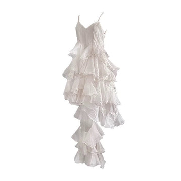 Niulatu High Low Spaghetti Straps Prom Dresses Birthday Dress With Ruffles SD258